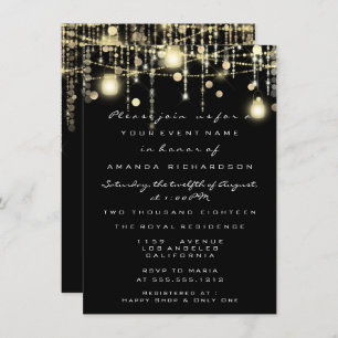 Rustic Gold Lights Jar Black Roses Wedding Invitation