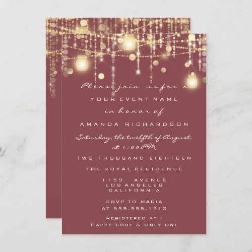 Rustic Gold Lights Jar Blush Roses Wedding Invitation