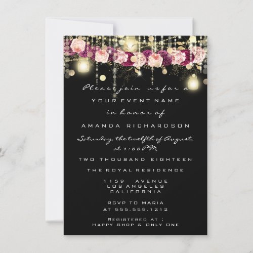 Rustic Gold Lights Jar Marsala Bridal Wedding Invitation