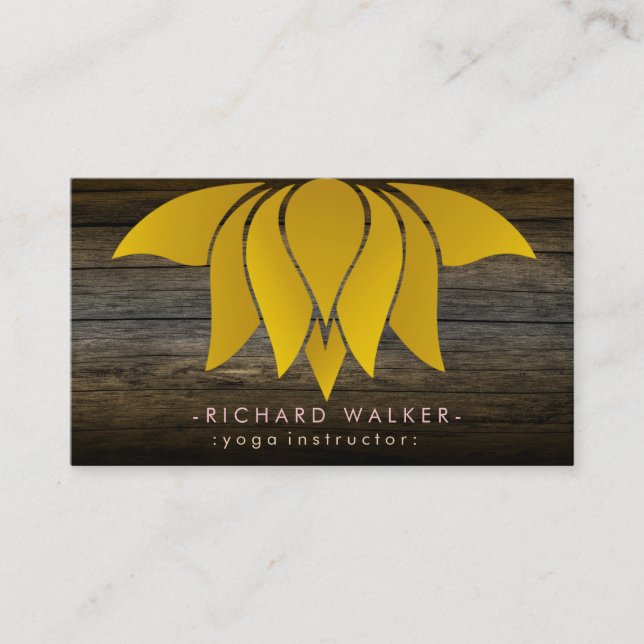 Rustic Gold Lotus Flower Yoga Meditation Retro Business Card (Front)