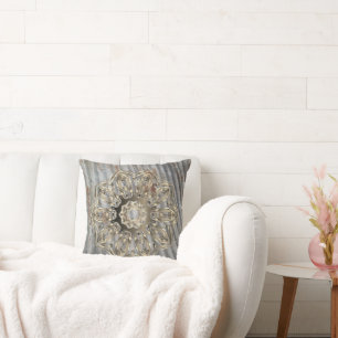 Rustic Gold Mandala Throw Pillow