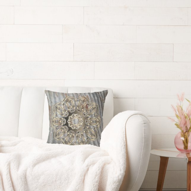 Rustic Gold Mandala Throw Pillow (Couch)