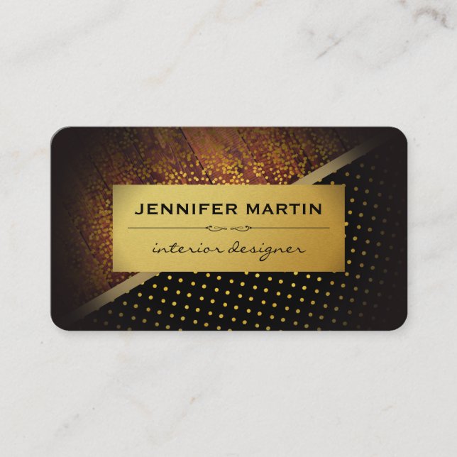 Rustic Gold Metallic Polka Dots Gold Specs Business Card (Front)