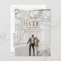 Rustic Gold Modern Minimalist Photo Save the Date Announcement Postcard