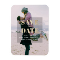 Rustic Gold Modern Minimalist Photo Save the Date Magnet