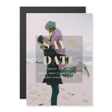 Rustic Gold Modern Minimalist Photo Save the Date Magnetic Invitation