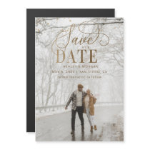 Rustic Gold Modern Minimalist Photo Save the Date Magnetic Invitation