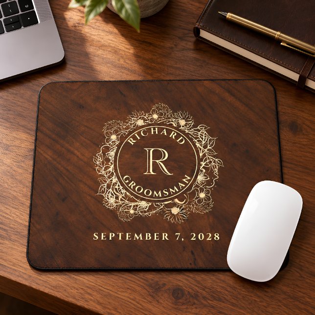 Rustic Gold Monogram Groomsman  Mouse Pad (Creator Uploaded)