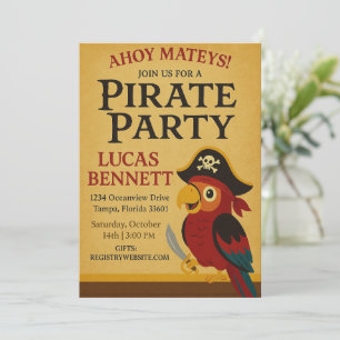 Rustic Gold Nautical Pirate Parrot Birthday Invitation