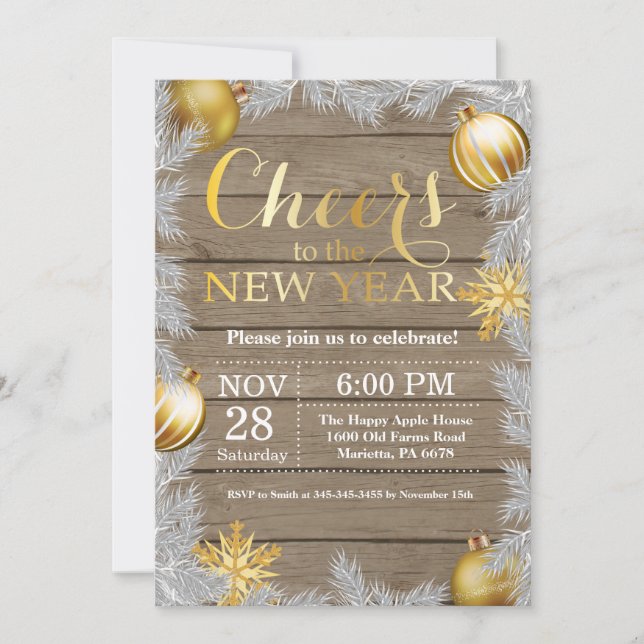 Rustic Gold New Year Eve Party Invitation (Front)