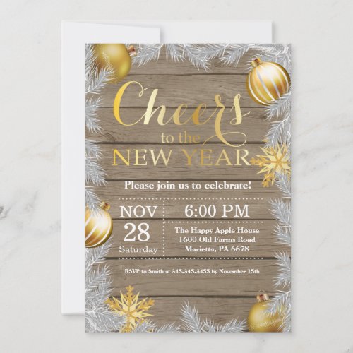 Rustic Gold New Year Eve Party Invitation