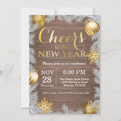 Rustic Gold New Year Eve Party Invitation
