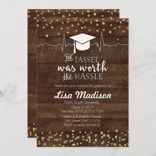 Rustic Gold Nursing Graduation Party Invitation