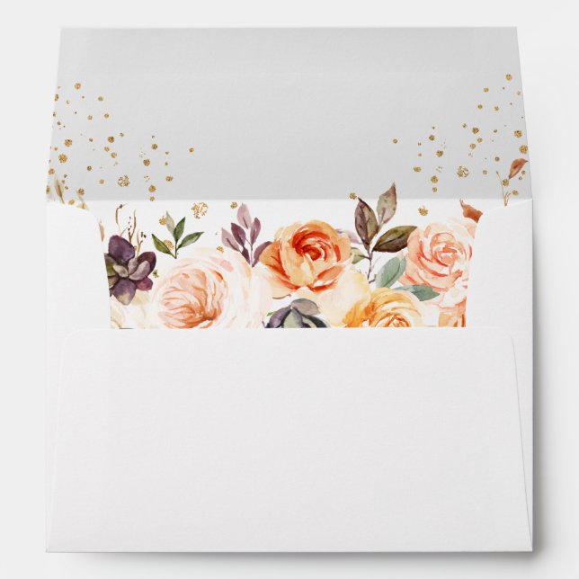 Rustic Gold Orange Autumn Floral 5x7 Envelope (Back (Bottom))