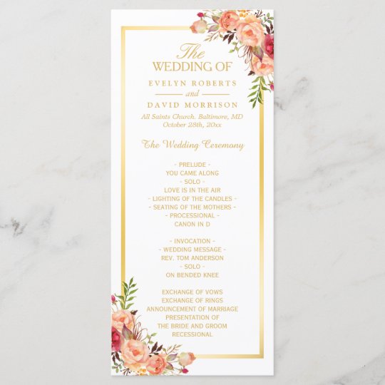 Rustic Gold Orange Floral Fall Wedding Program Zazzle Com