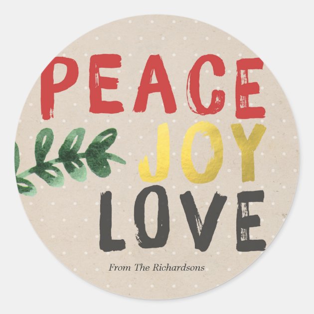 Rustic Gold Peace Joy And Love Christmas Sticker