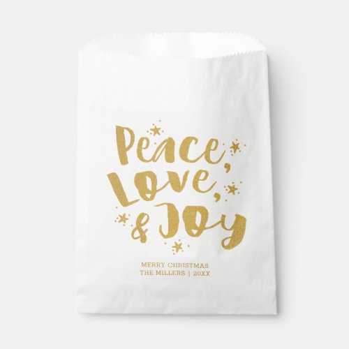 Rustic Gold Peace Love  Joy Holiday Christmas Favor Bag
