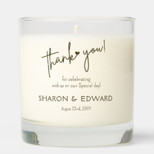 Rustic Gold & Personalized Names Wedding Thank you Scented Candle
