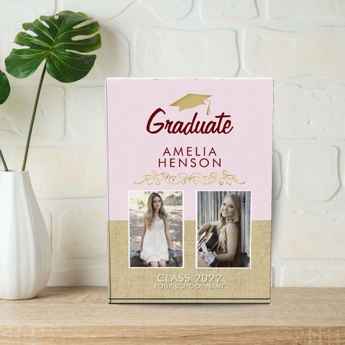 Rustic Gold Pink Graduate Graduation 2  Photo Block