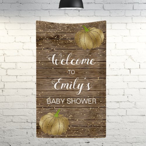 Rustic Gold Pumpkin Barn Wood Baby Shower Welcome Banner