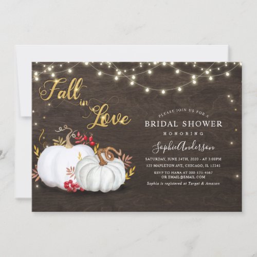 Rustic Gold Pumpkin Fall in Love Bridal Shower Invitation