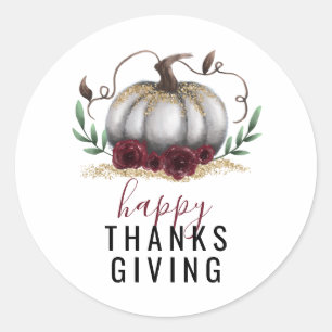 Rustic Gold Pumpkin Happy Thanksgiving Classic Round Sticker