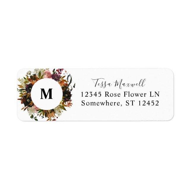 Rustic Gold, Purple, & Blush Floral Return Address Label (Front)