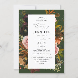 Rustic Gold, Purple, & Pink Floral 4-Green Wedding Invitation