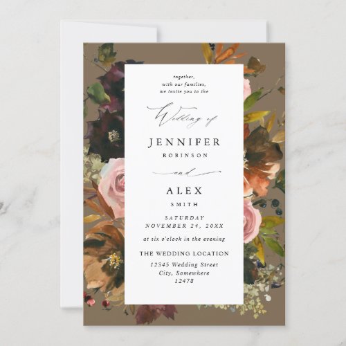 Rustic Gold Purple  Pink Floral 4_Taupe Wedding Invitation