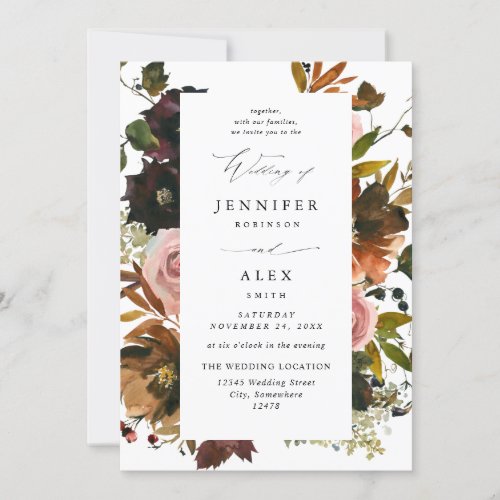 Rustic Gold Purple  Pink Floral 4_White Wedding Invitation