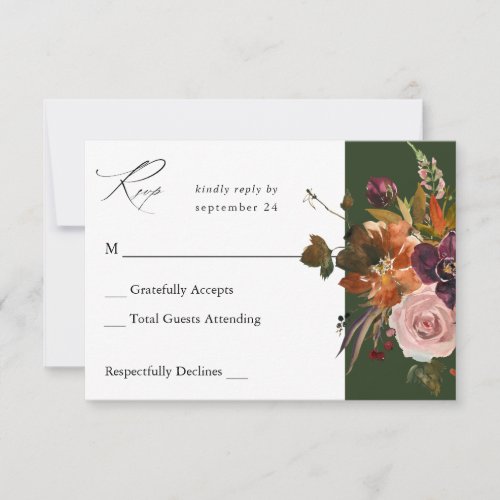 Rustic Gold Purple  Pink Floral no Meal_Green V2 RSVP Card