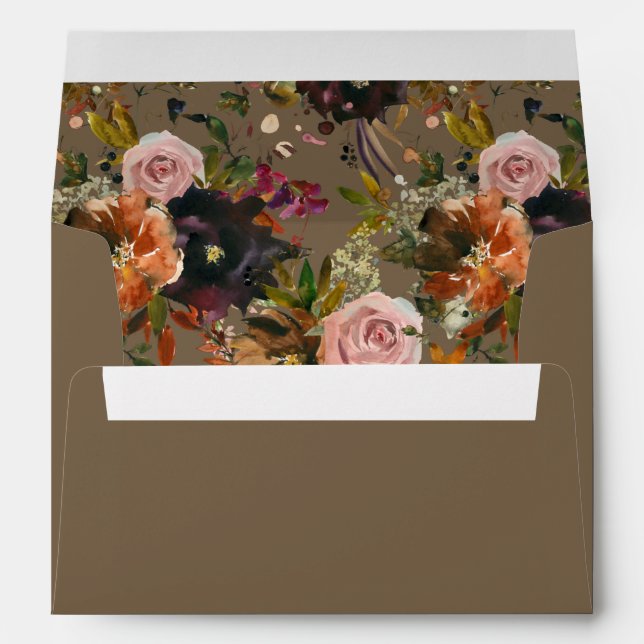 Rustic Gold, Purple, & Pink Floral V2- Taupe Envelope (Back (Bottom))