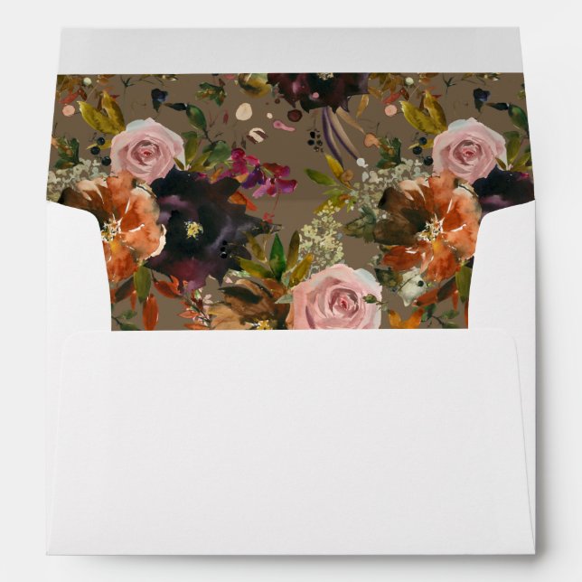 Rustic Gold, Purple, & Pink Floral V2- White/Taupe Envelope (Back (Bottom))