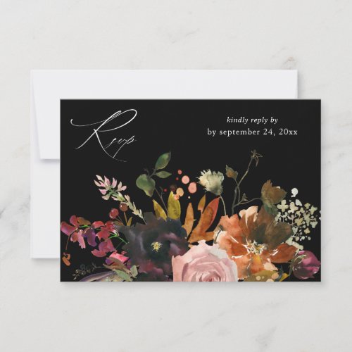 Rustic Gold Purple  Pink Floral with Meal V2_ BK RSVP Card