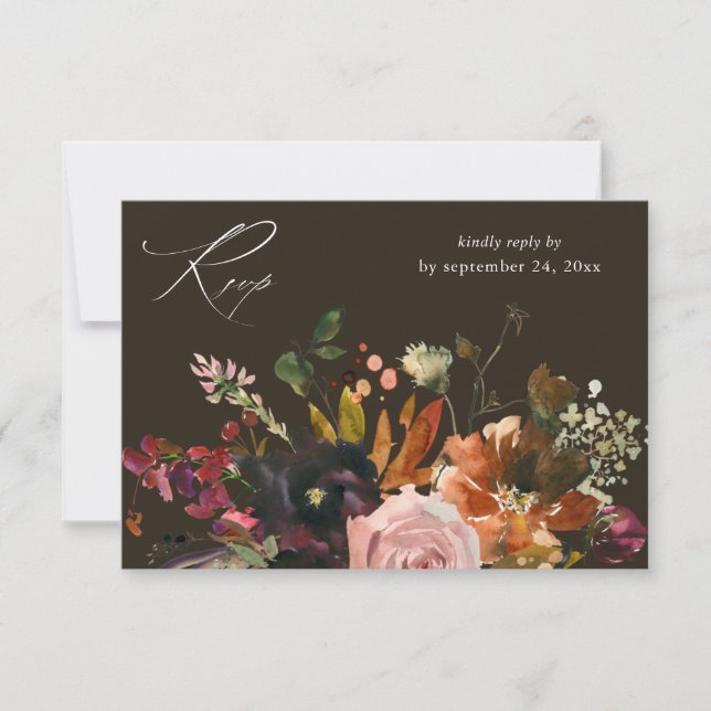 Rustic Gold, Purple & Pink Floral with Meal V2- BR RSVP Card (Front)