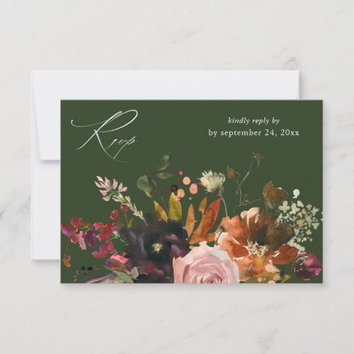 Rustic Gold Purple  Pink Floral with Meal V2_ GR RSVP Card