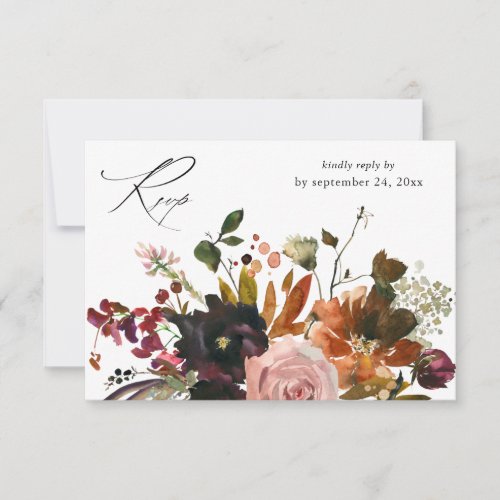 Rustic Gold Purple  Pink Floral with Meal V2 RSVP Card