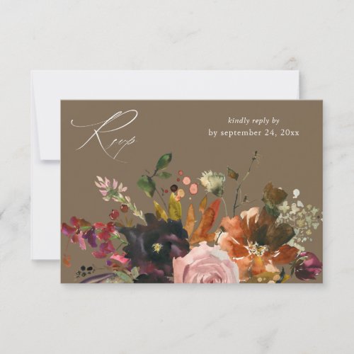 Rustic Gold Purple  Pink Floral with Meal V2_ TA RSVP Card