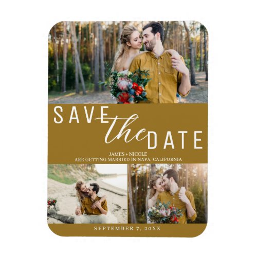 Rustic Gold Save the Date Wedding 3 Photos Magnet