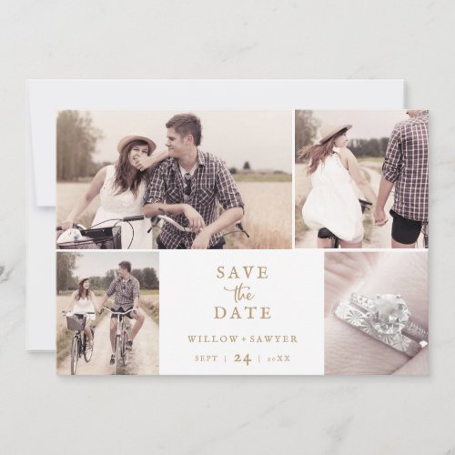 Rustic Gold Script 4 Photo Collage Save The Date