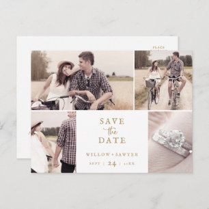 Rustic Gold Script 4 Photo Template Save the Date