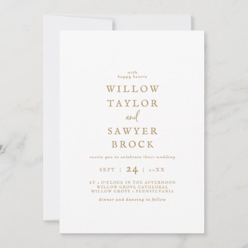 Rustic Gold Script Bold Names Wedding Invitation