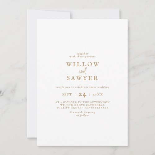 Rustic Gold Script Casual Wedding Invitation