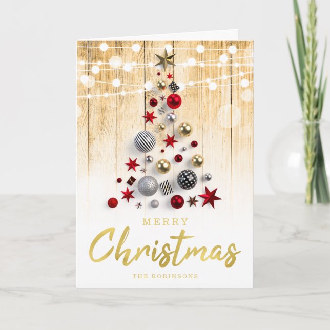 Rustic Gold Script Christmas Lights Holiday (Front)