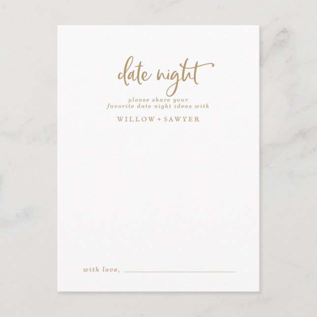 Rustic Gold Script Date Night Idea Advice Card (Front)