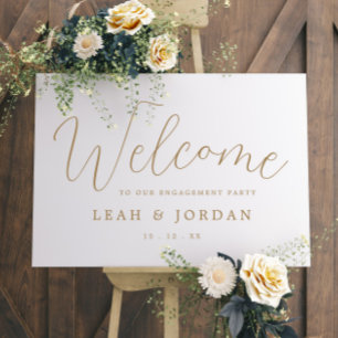 Rustic Gold Script Engagement Party Welcome Sign 