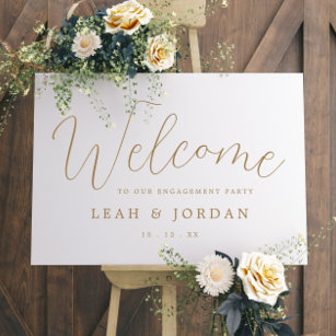 Rustic Gold Script Engagement Party Welcome Sign 