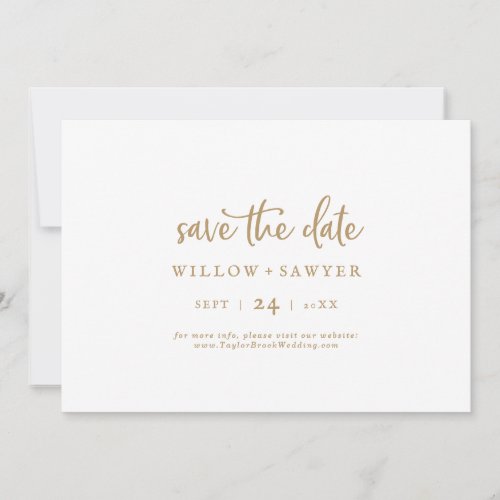 Rustic Gold Script Horizontal Save The Date