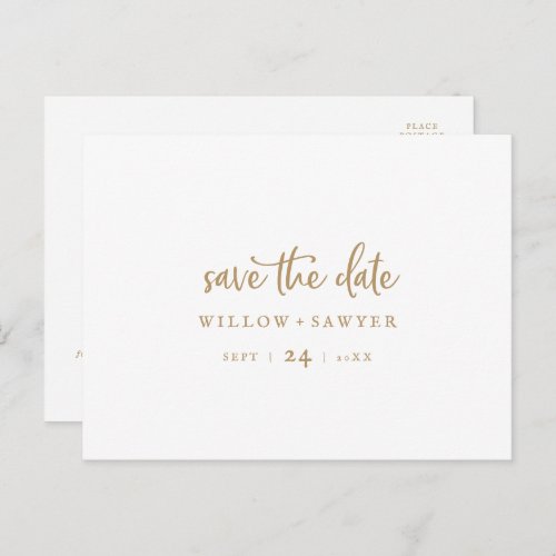 Rustic Gold Script Horizontal Save the Date Invitation Postcard