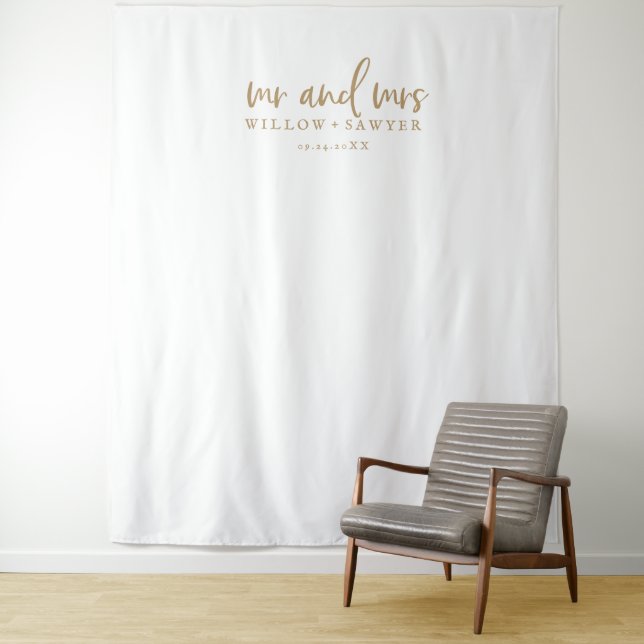 Rustic Gold Script Mr & Mrs Wedding Photo Backdrop (In Situ)